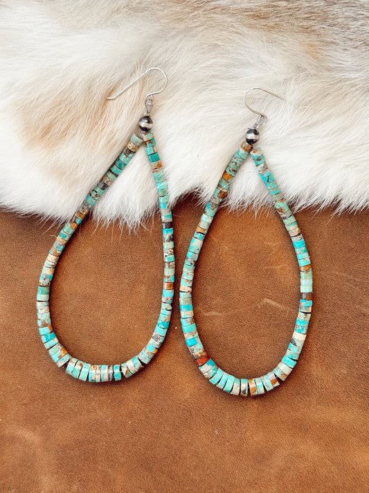 Long Hoop Turquoise Earrings